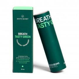 White Secret Breath Tasty Green Освежитель для полости рта с пробиотиком и гиалуроновой кислотой 15м